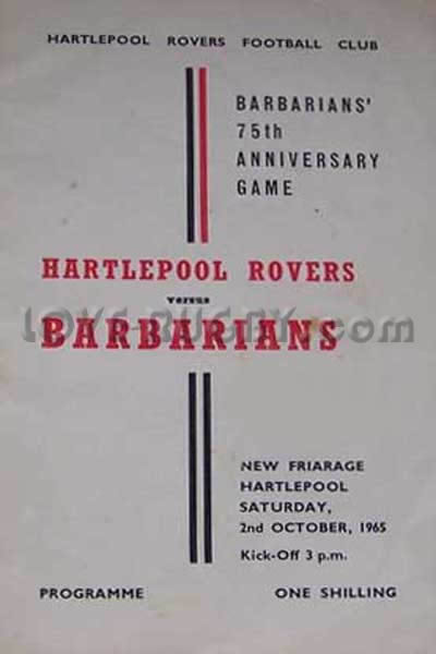 1965 Hartlepool Rovers v Barbarians  Rugby Programme